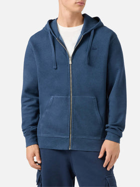 Felpa con cappuccio Barrett in cotone blu con zip frontale