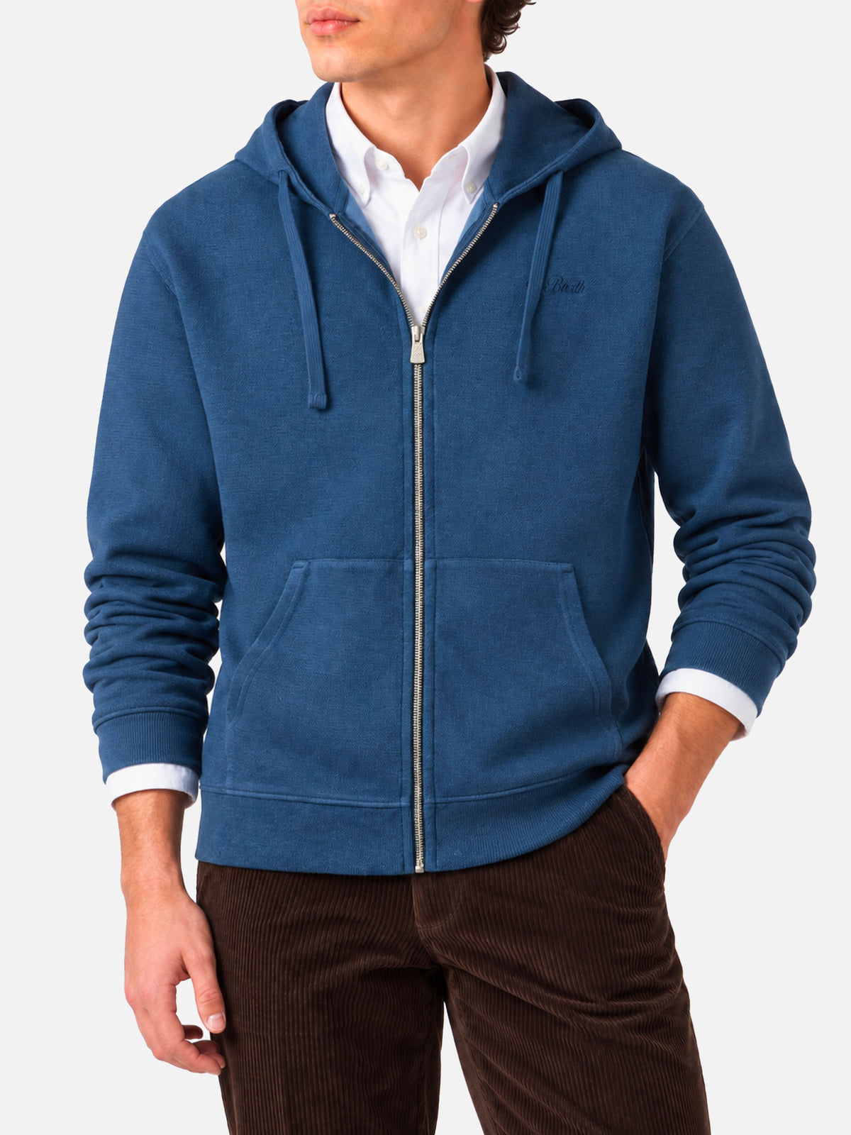 Felpa con cappuccio Barrett in cotone blu con zip frontale