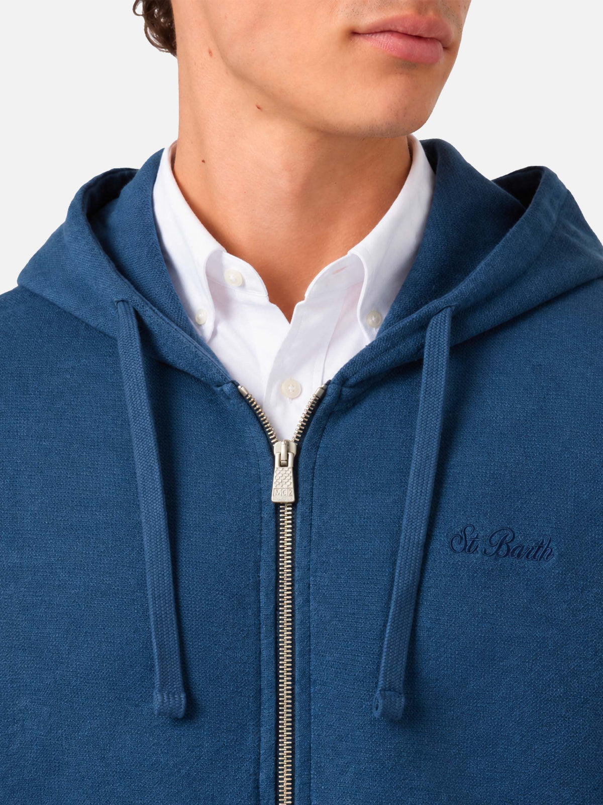 Felpa con cappuccio Barrett in cotone blu con zip frontale