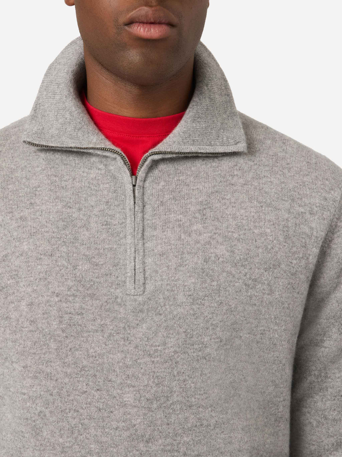 Jersey de cachemir Grey Buck con media cremallera 