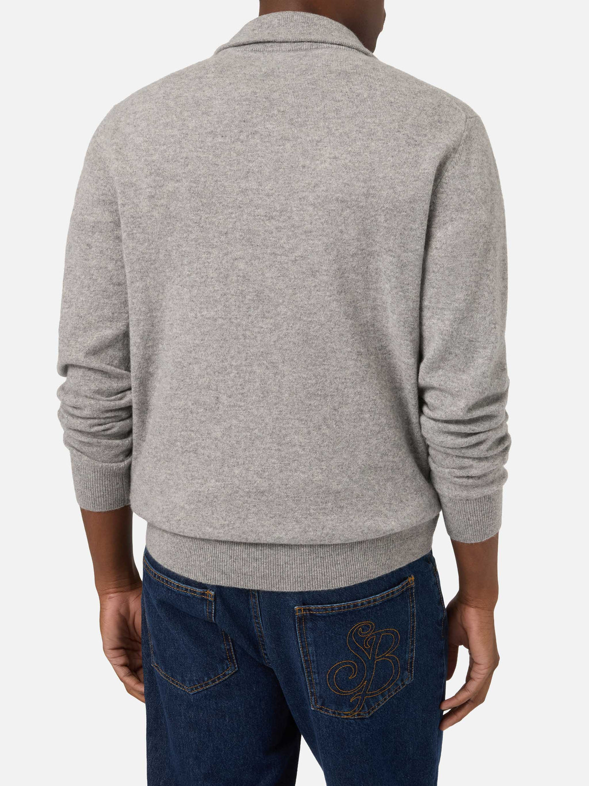 Jersey de cachemir Grey Buck con media cremallera 