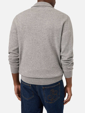 Jersey de cachemir Grey Buck con media cremallera 