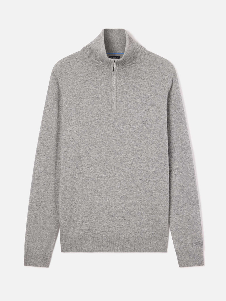 Maglia Buck grigia in cashmere con mezza zip