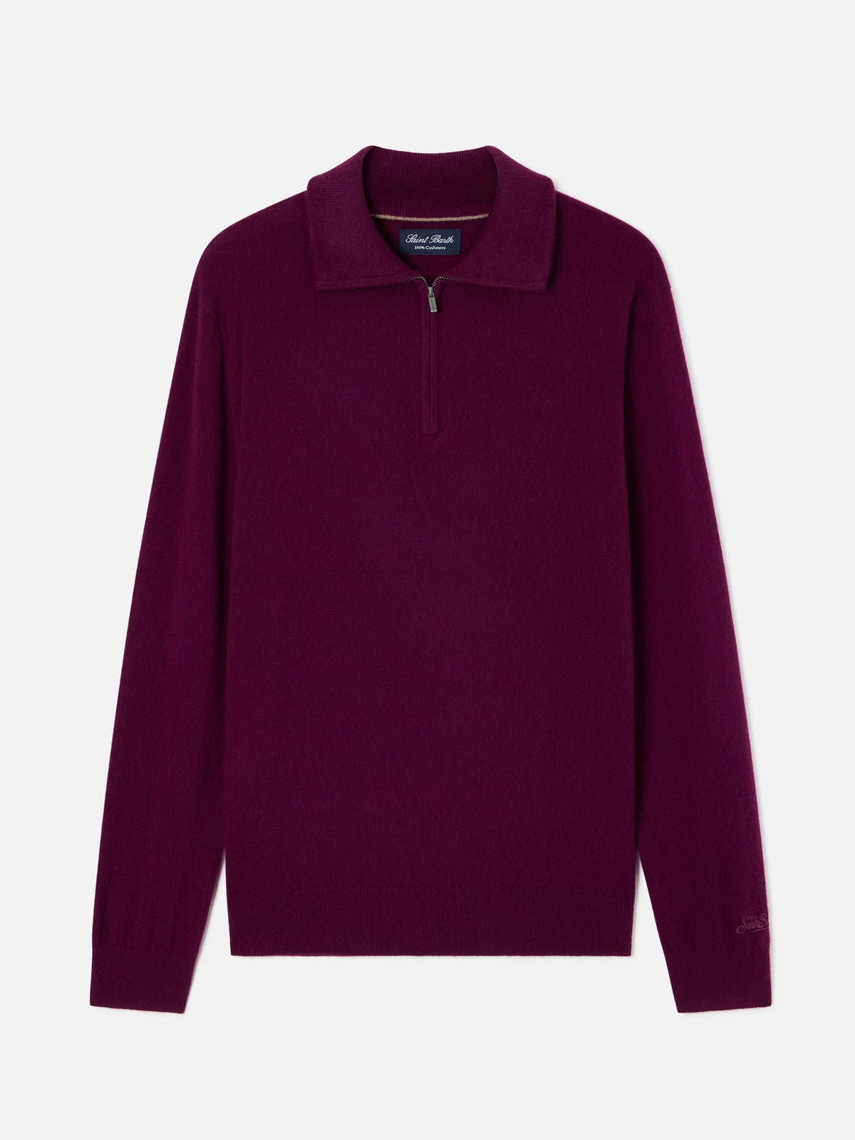 Jersey de cachemir Burgundy Buck con media cremallera 