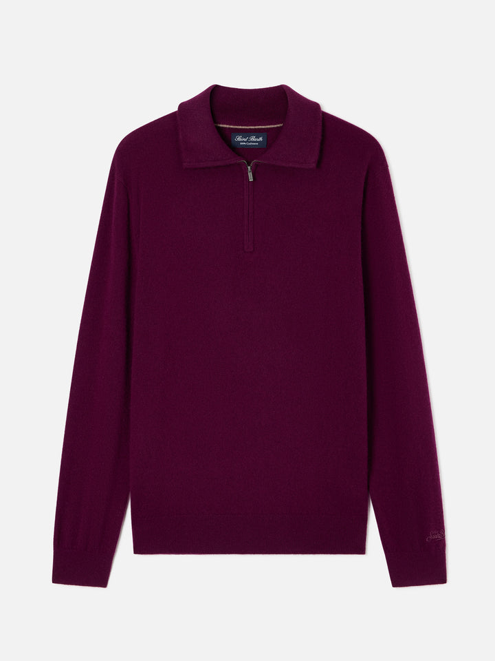 Burgundy Buck cashmere half zip knit