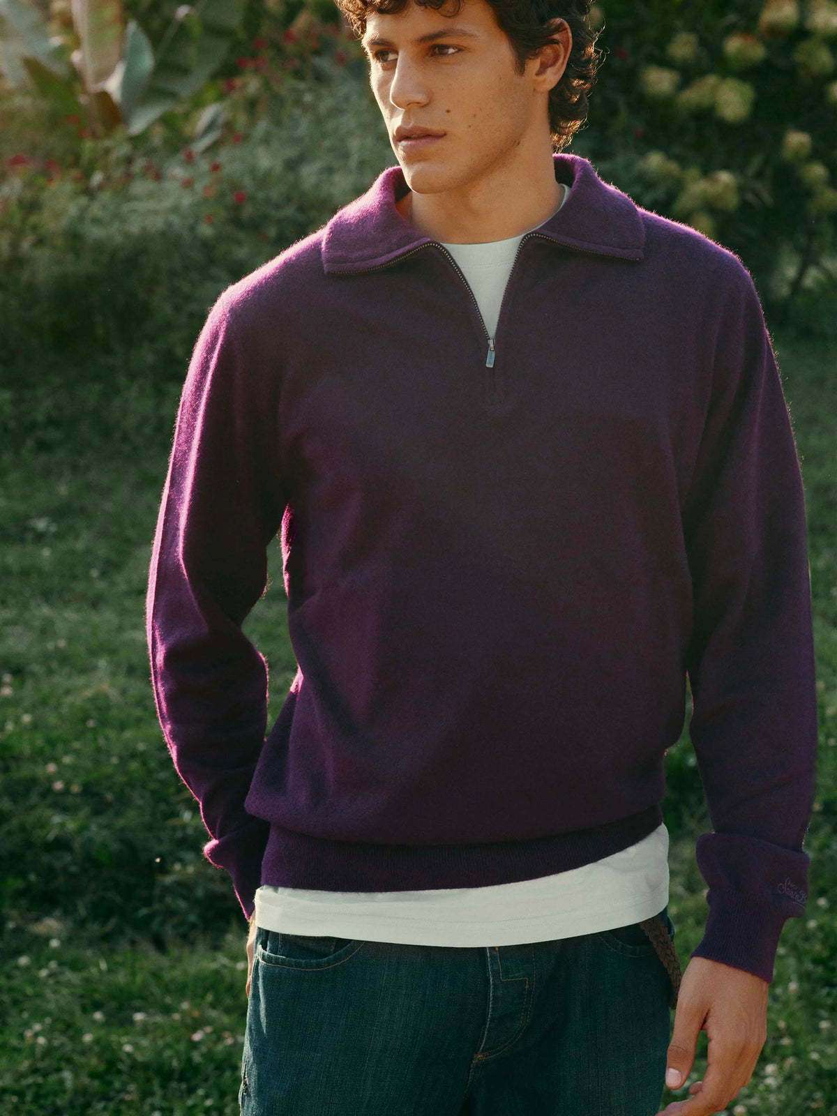 Pull en cachemire demi-zip Burgundy Buck 