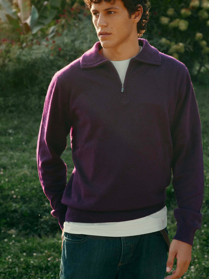 Pull en cachemire demi-zip Burgundy Buck 