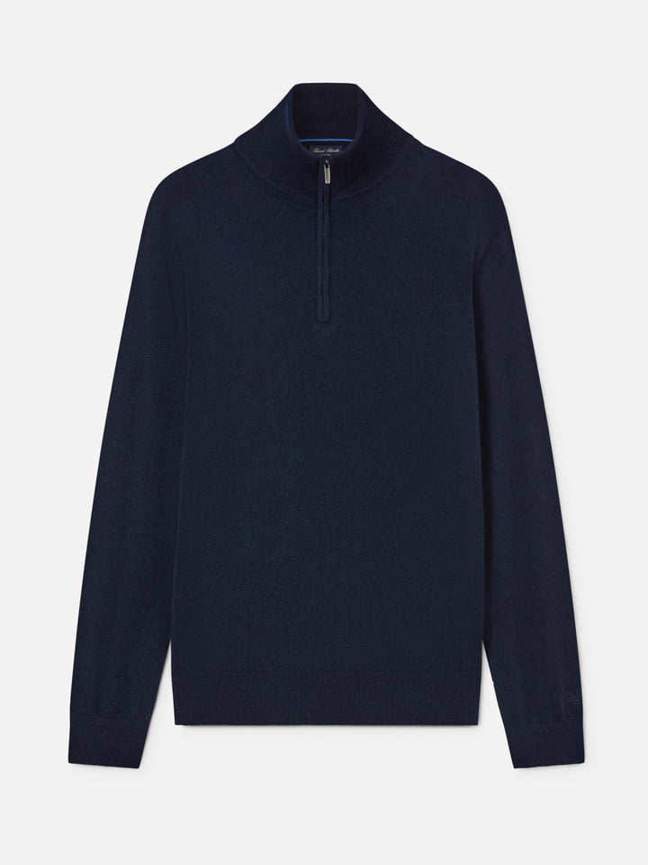 Navy blue Buck cashmere half zip knit