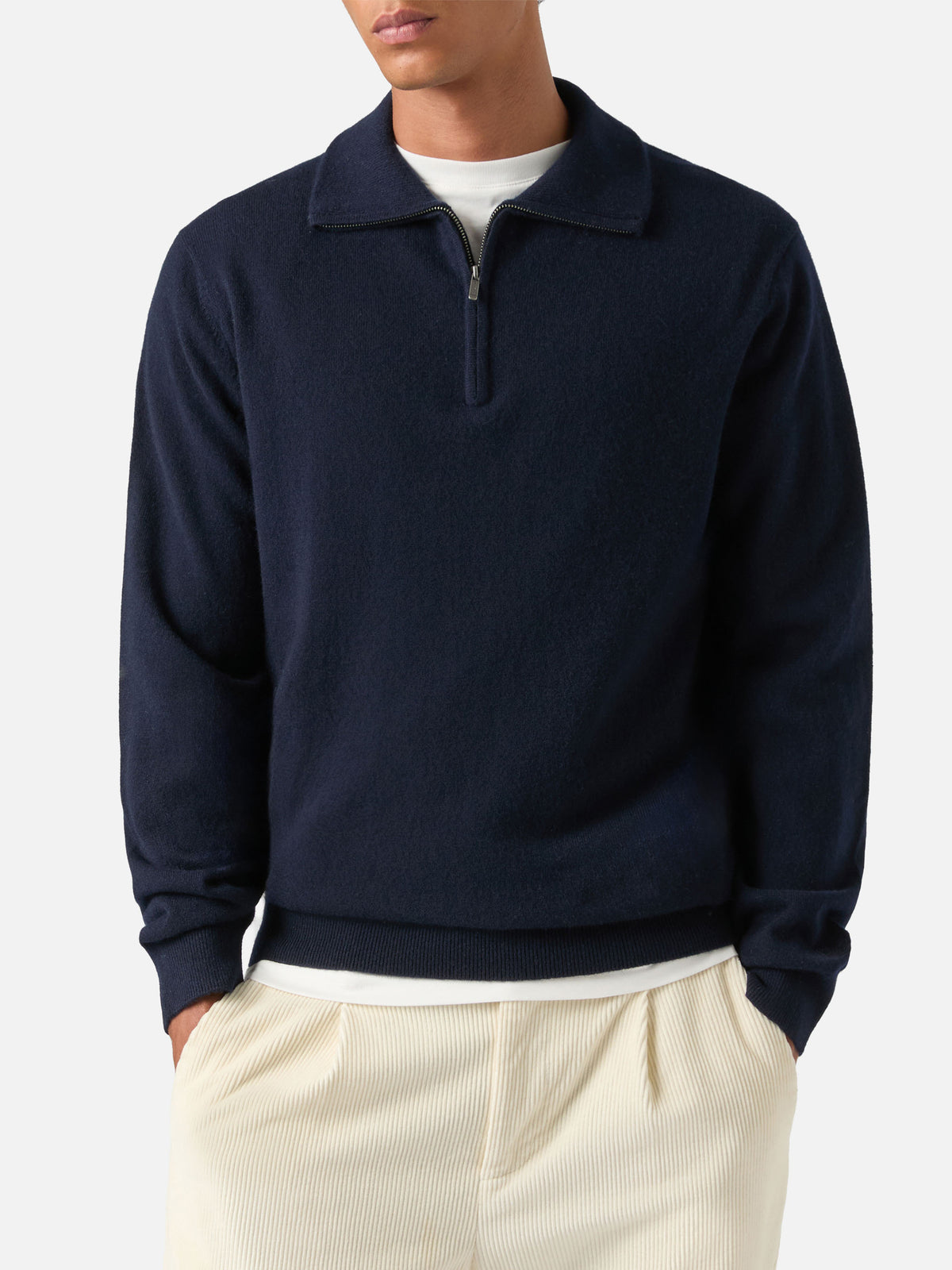 Maglia Buck blu navy in cashmere con mezza zip