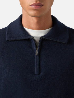 Maglia Buck blu navy in cashmere con mezza zip