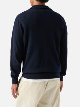 Maglia Buck blu navy in cashmere con mezza zip