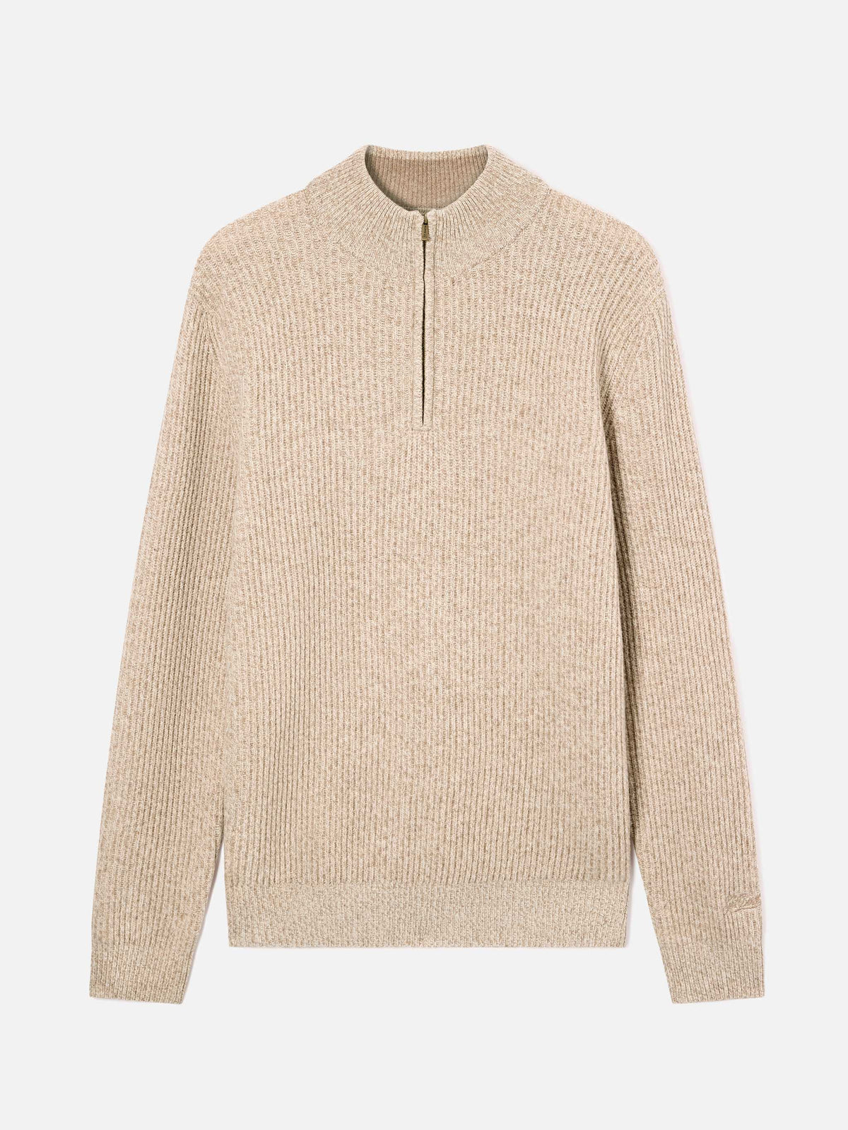 Maglia Buck beige in lana con mezza zip e costina mouliné