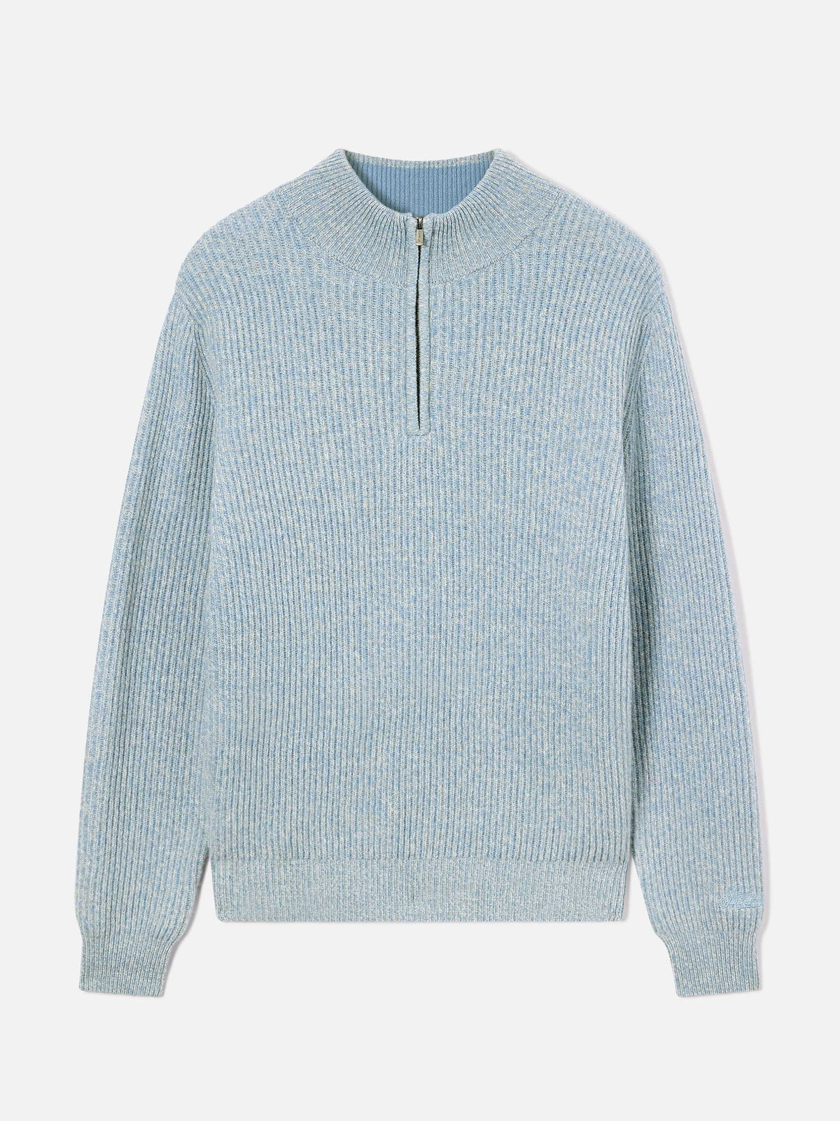 Light blue Buck wool half zip knit with mouliné rib