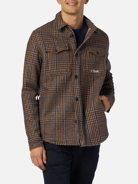 Camicia da uomo in Principe di Galles di lana con tasche e toppe