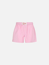 Mädchen-Baumwollshorts Boxy Jr mit rosa Streifendruck