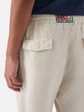 Pantaloni da uomo Calais in lino bianco sporco con coulisse