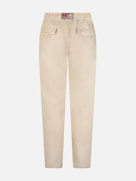 Man off-white linen Calais pants with drawstring