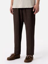 Brown linen pants Calais with drawstring