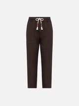 Brown linen pants Calais with drawstring