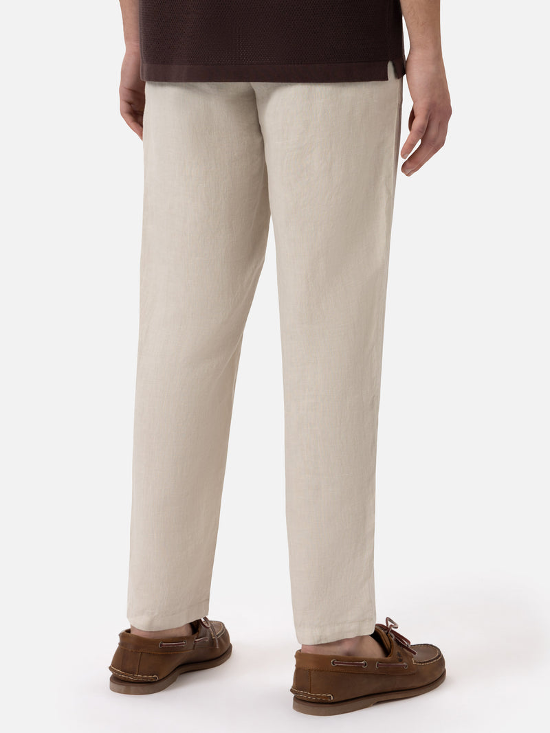 Pantaloni in lino bianco sporco Calais con coulisse