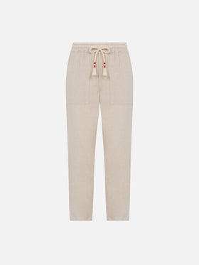Off-white linen pants Calais with drawstring