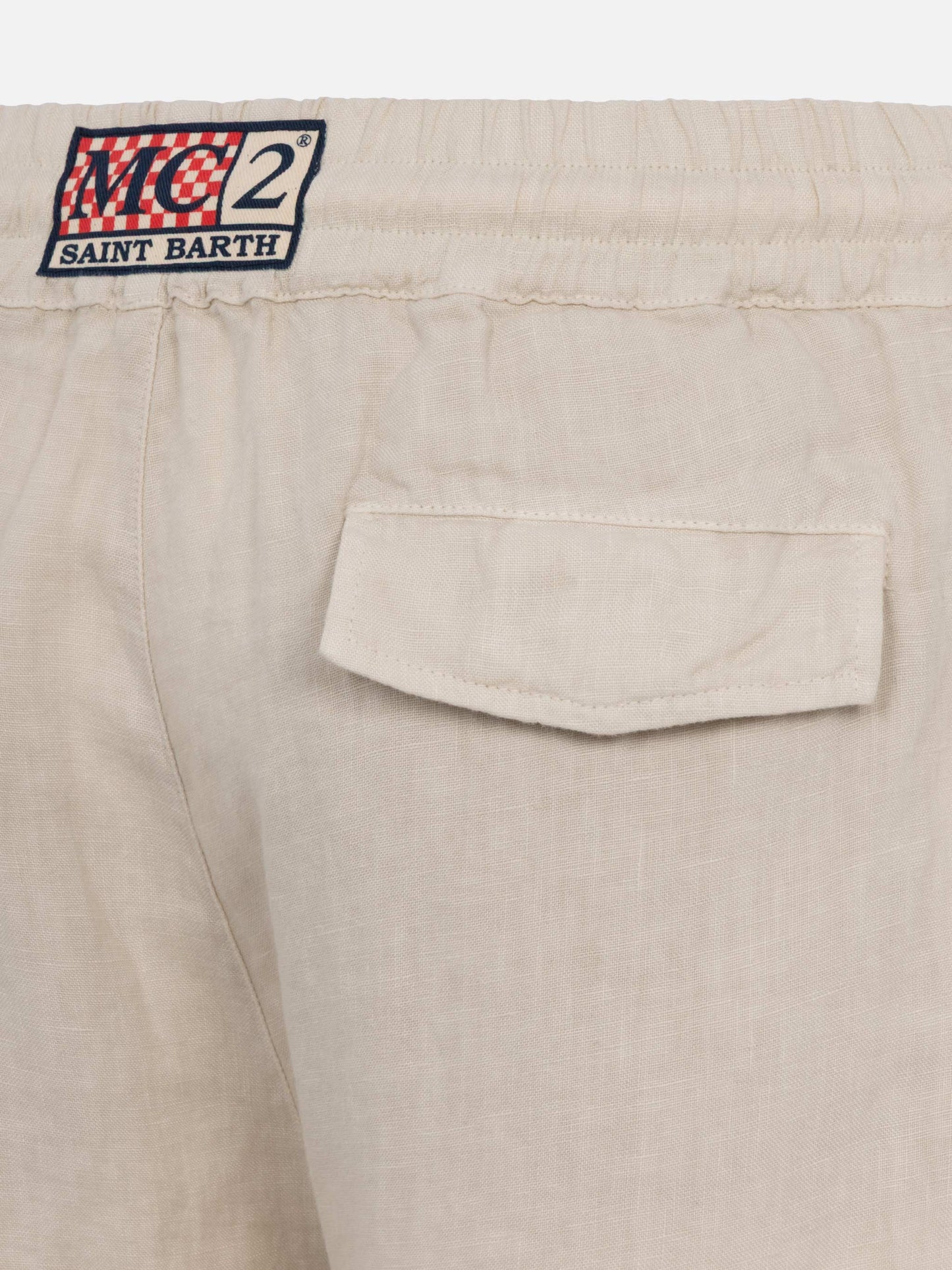 Off-white linen pants Calais with drawstring
