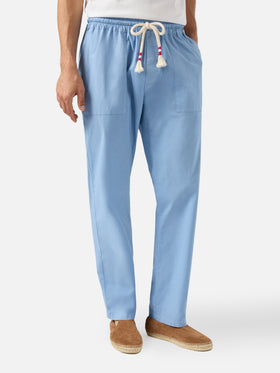 Pantaloni Calais in cotone azzurro polvere con coulisse