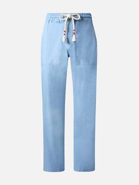 Pantaloni Calais in cotone azzurro polvere con coulisse