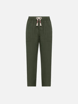 Military green linen pants Calais with drawstring