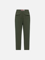 Military green linen pants Calais with drawstring