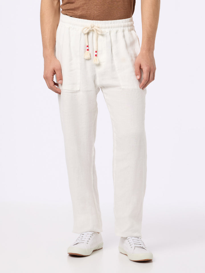 White linen pants Calais with drawstring