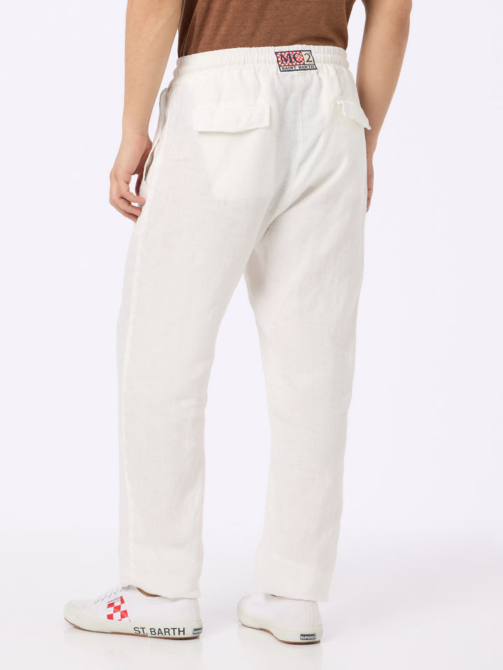 White linen pants Calais with drawstring