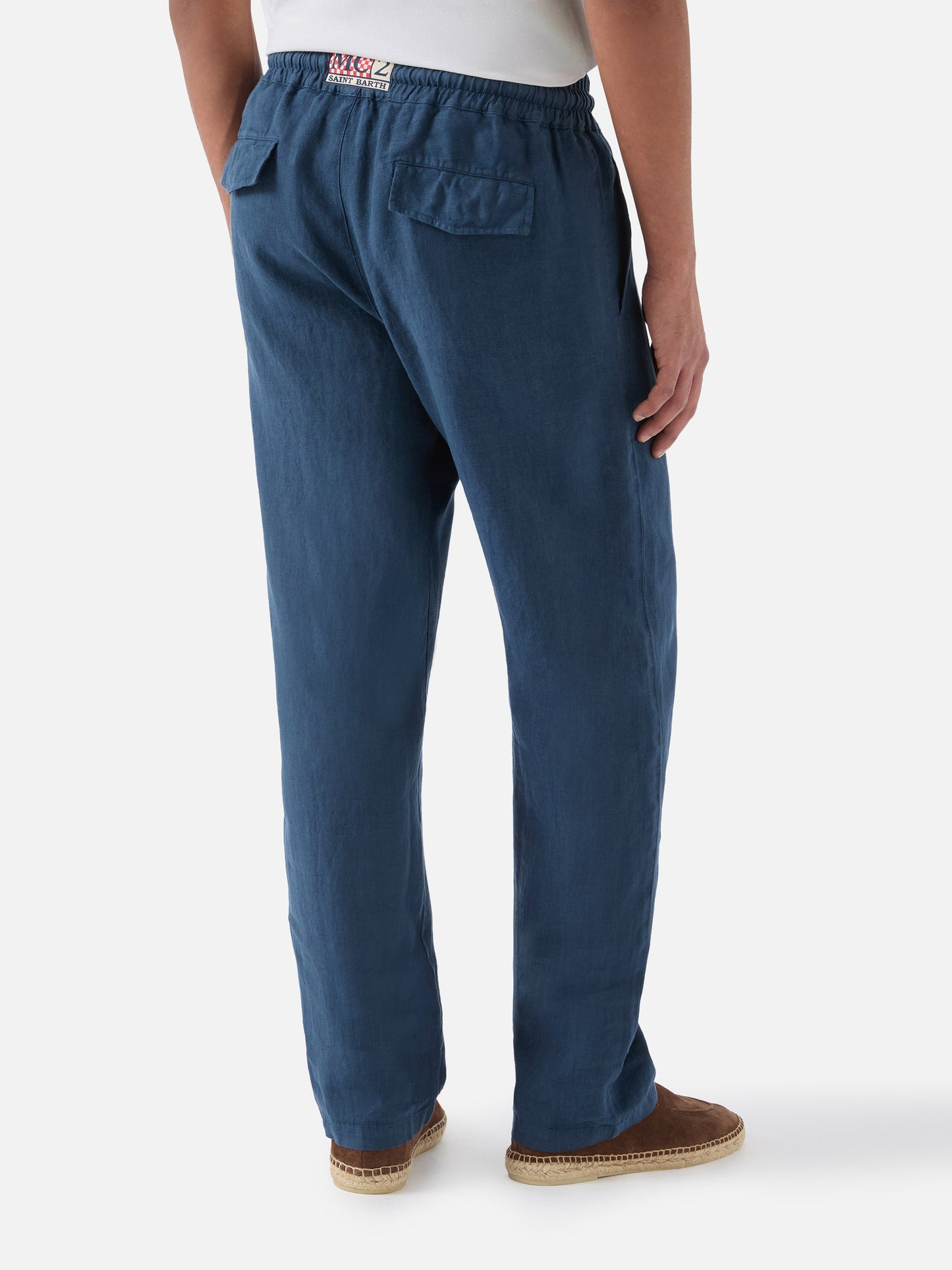 Pantaloni in lino blu navy Calais con coulisse