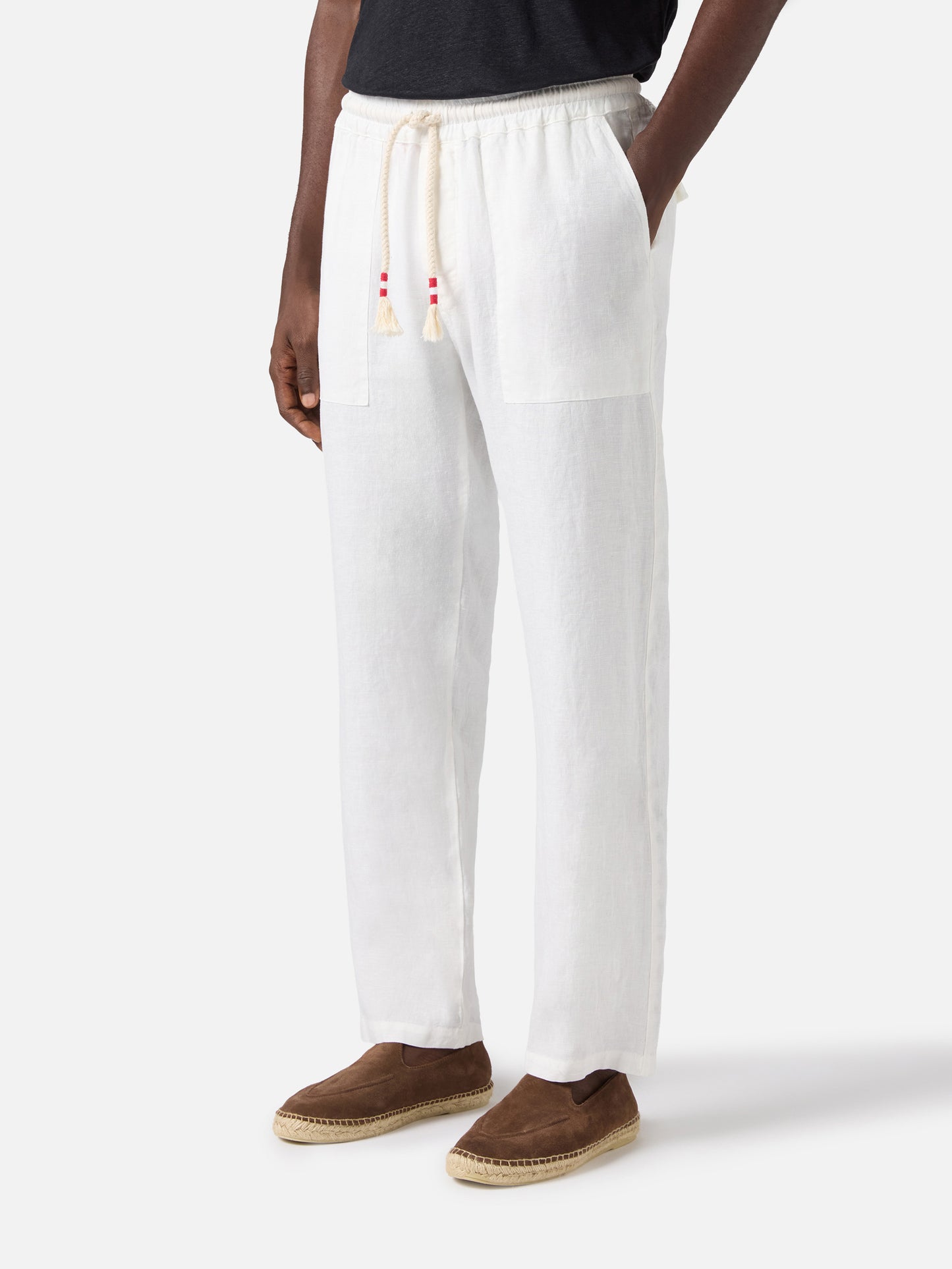 White Calais long pants in pure linen