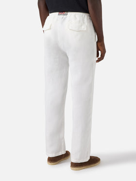 White Calais long pants in pure linen