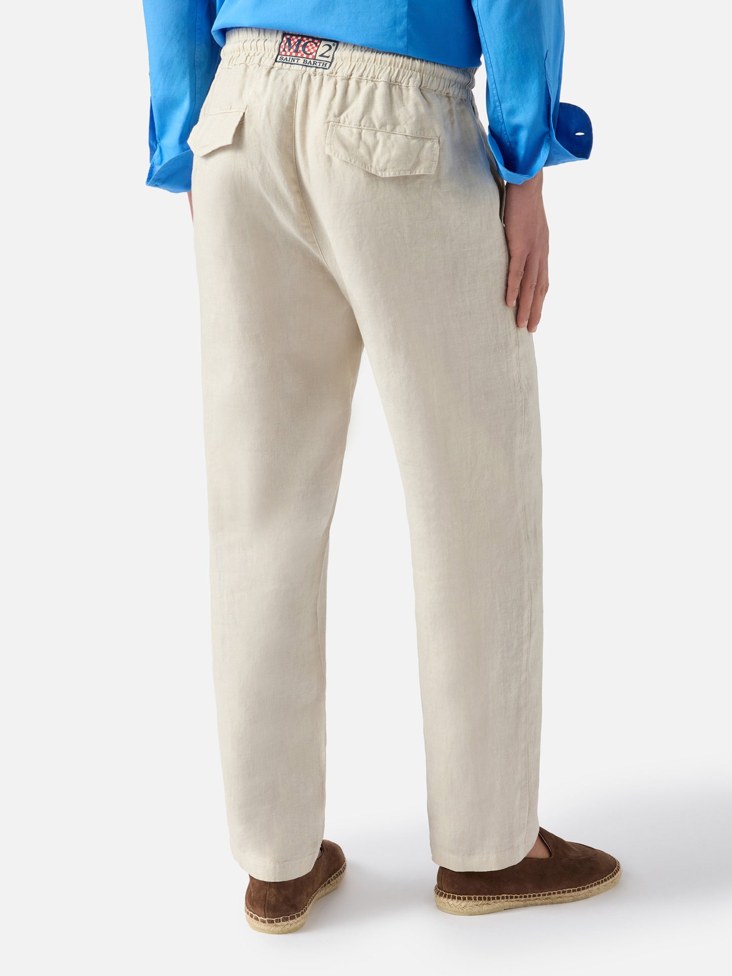 Light grey Calais long pants in pure linen