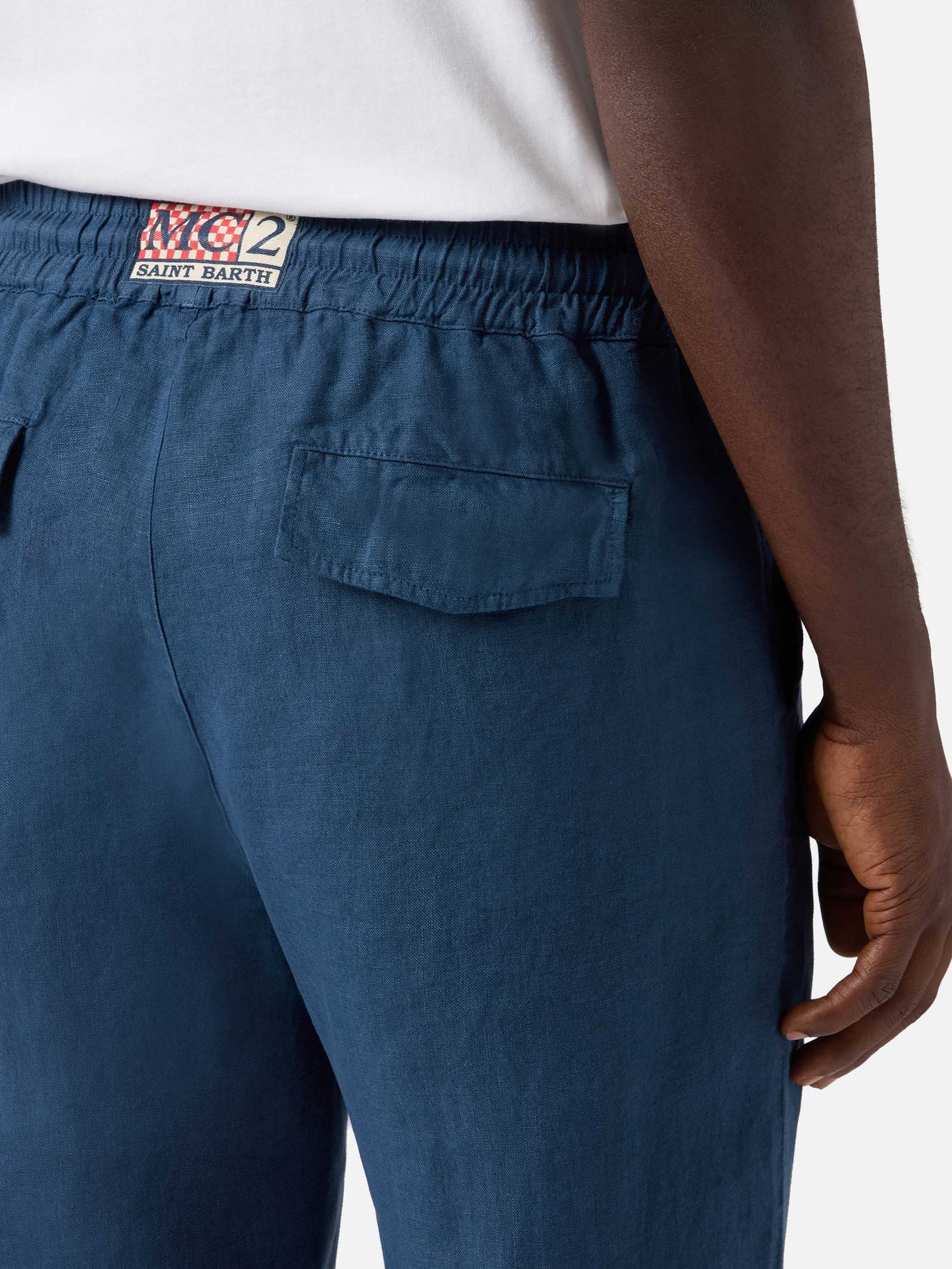 Navy blue brown Calais long pants in pure linen