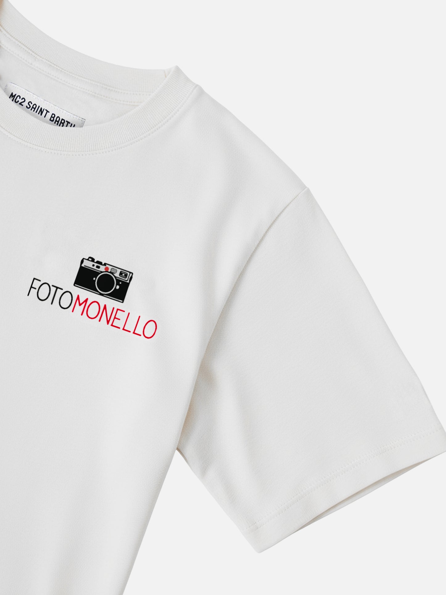 Cameron cotton T-shirt in white with Fotomonello embroidery