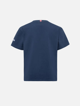 Cameron cotton T-shirt in blue with Raga VOLOembroidery
