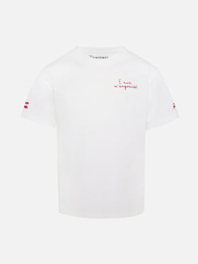 T-shirt Cameron Warm in cotone invernale bianco con ricamo E nun m'angoscià | VACANZE DI NATALE SPECIAL EDITION