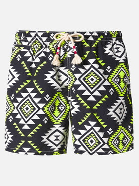 Mid-length swim-shorts Caprese with ethnic print