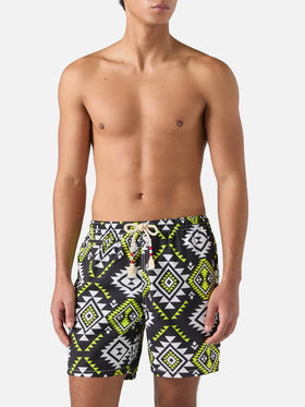 Mid-length swim-shorts Caprese with ethnic print