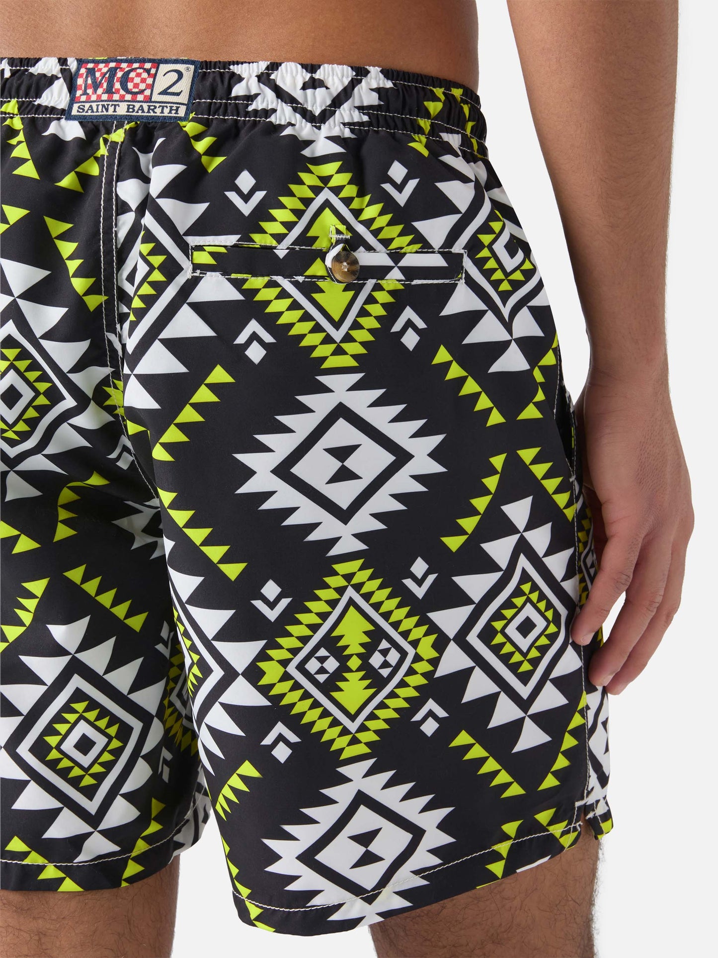 Mid-length swim-shorts Caprese with ethnic print