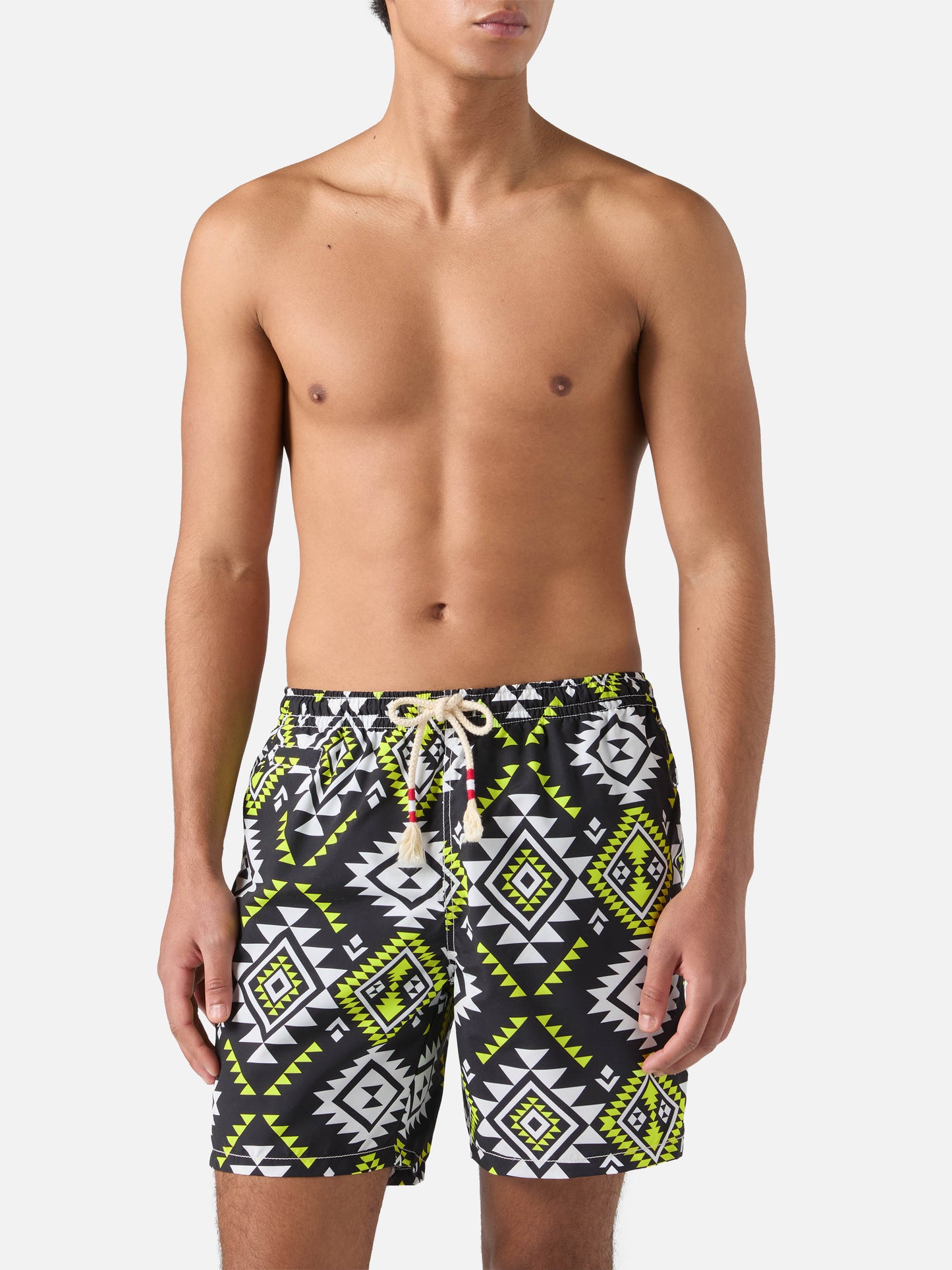 Mid-length swim-shorts Caprese with ethnic print