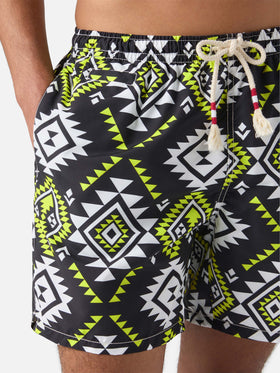 Mid-length swim-shorts Caprese with ethnic print