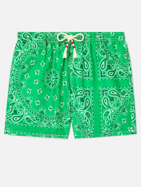 Caprese-Badeshorts mit grünem Bandana-Print 
