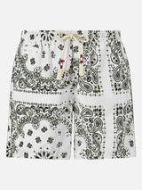 Man swim shorts with white bandanna print