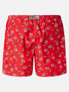 Mid-length swim-shorts Caprese with red paisley print