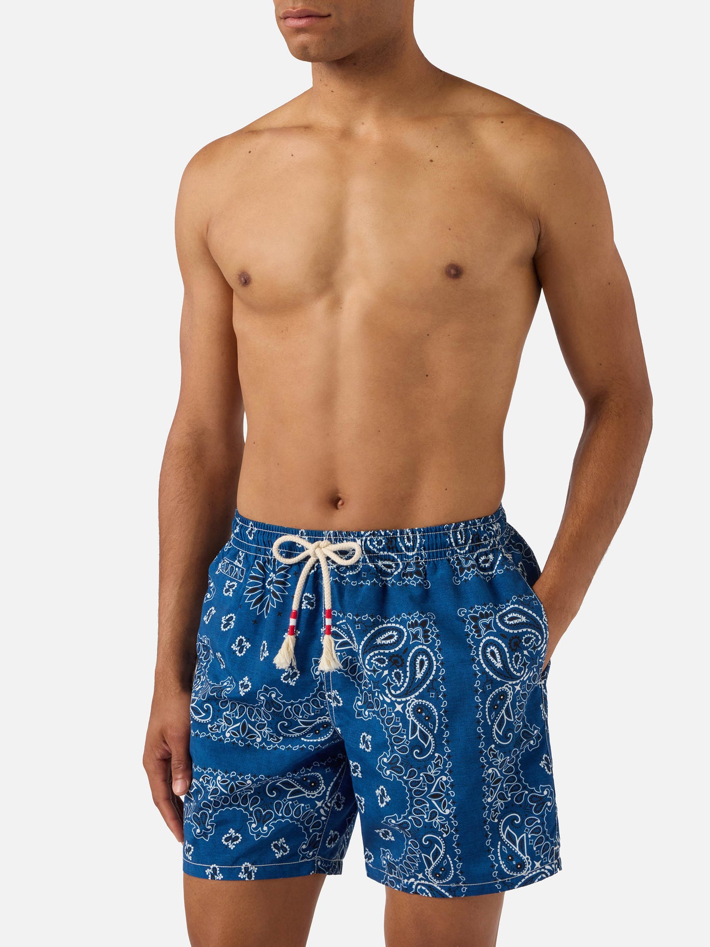 Caprese swim shorts with navy blue bandana print