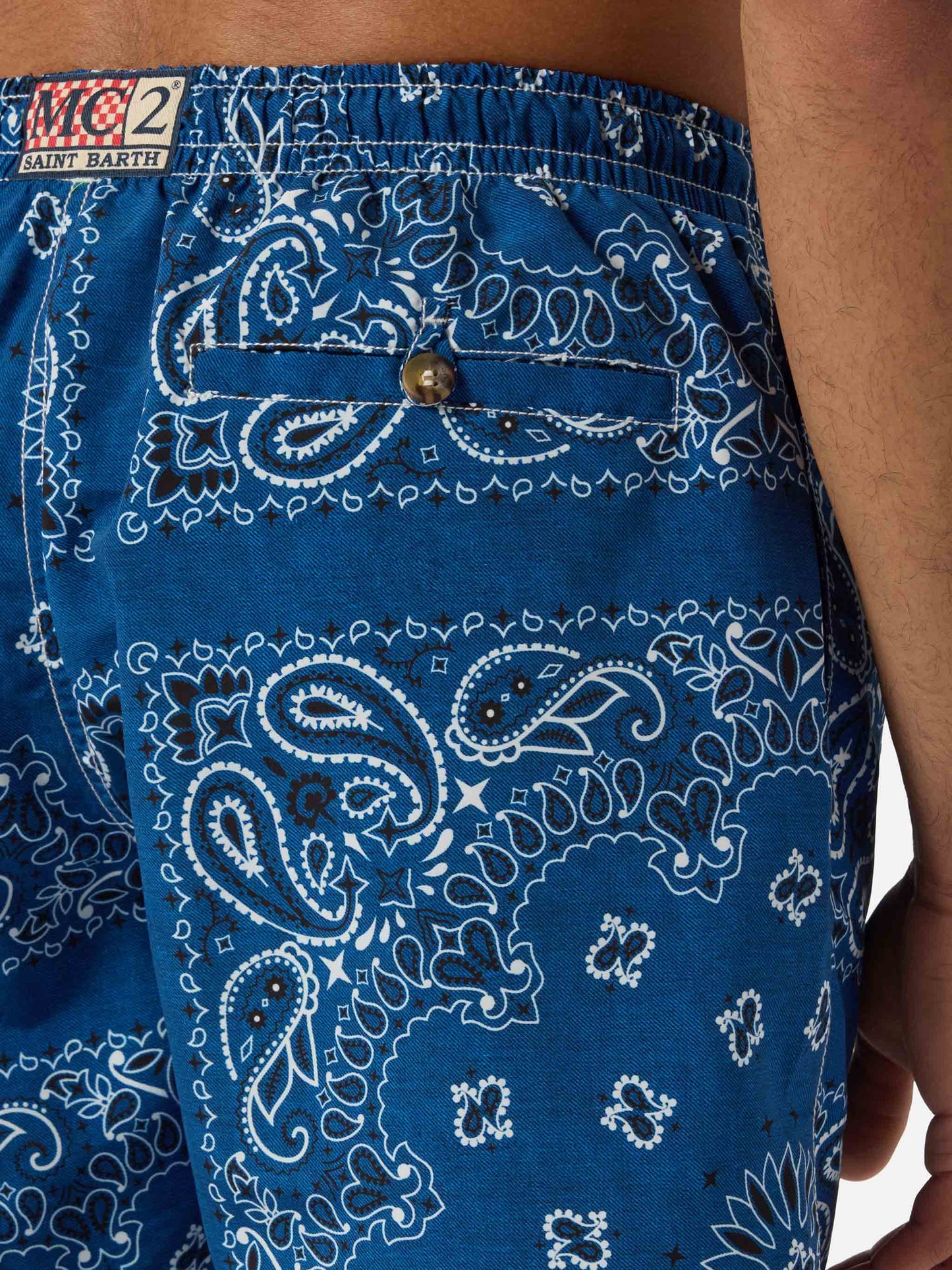Caprese swim shorts with navy blue bandana print